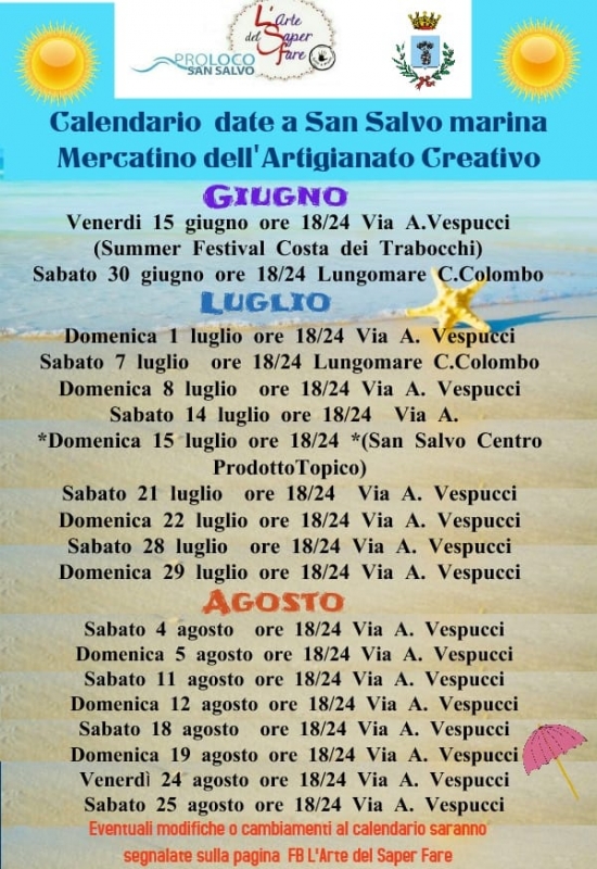 Dal 15 giugno al 25 agosto il mercatino dell’artigianato creativo