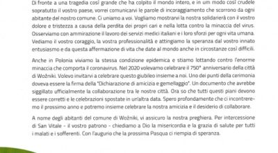 La solidarietà e la preghiera per i sansalvesi dal sindaco di Wozniki