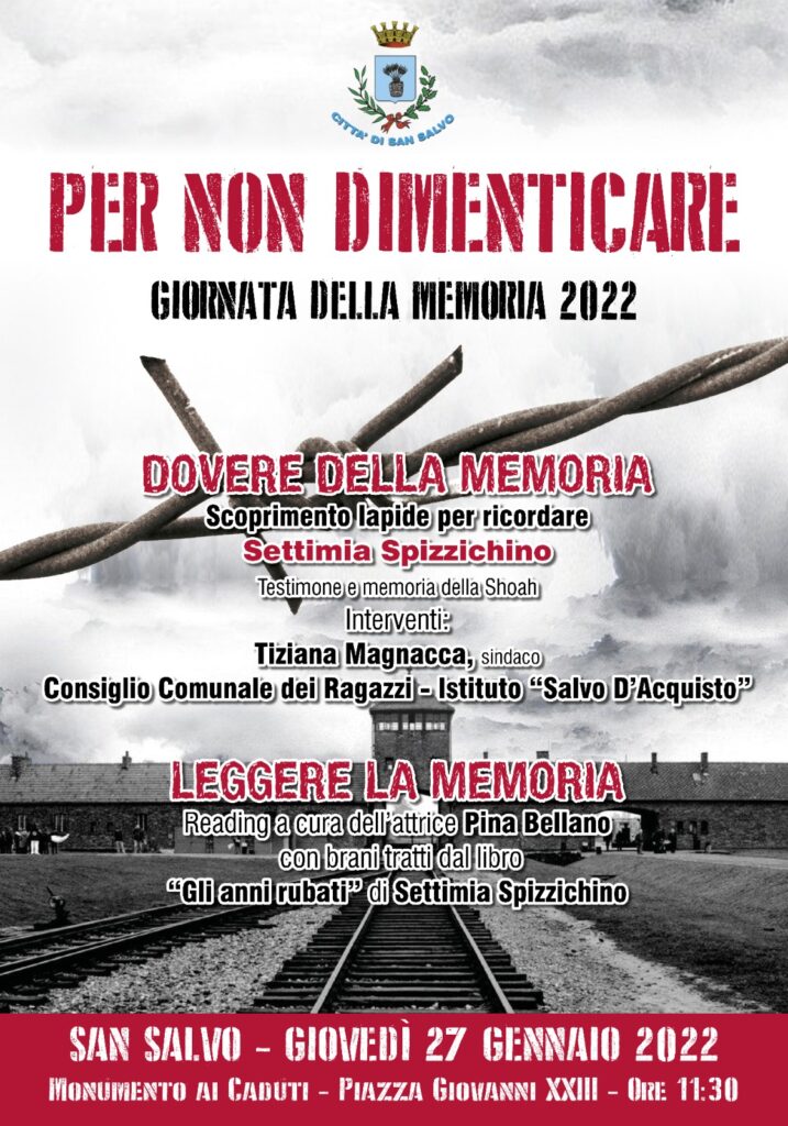 Giornata della Memoria 2022, scoprimento lapide dedicata a Settimia Spizzichino