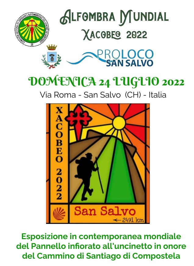 Il pannello delle uncinettine dedicato al Cammino di Santiago