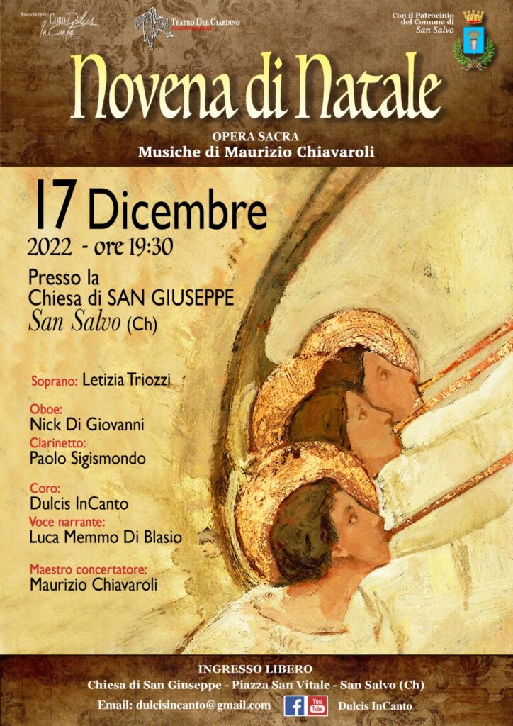 Sabato 17 nella chiesa di San Giuseppe la “Novena di Natale” con musiche di Maurizio Chiavaroli