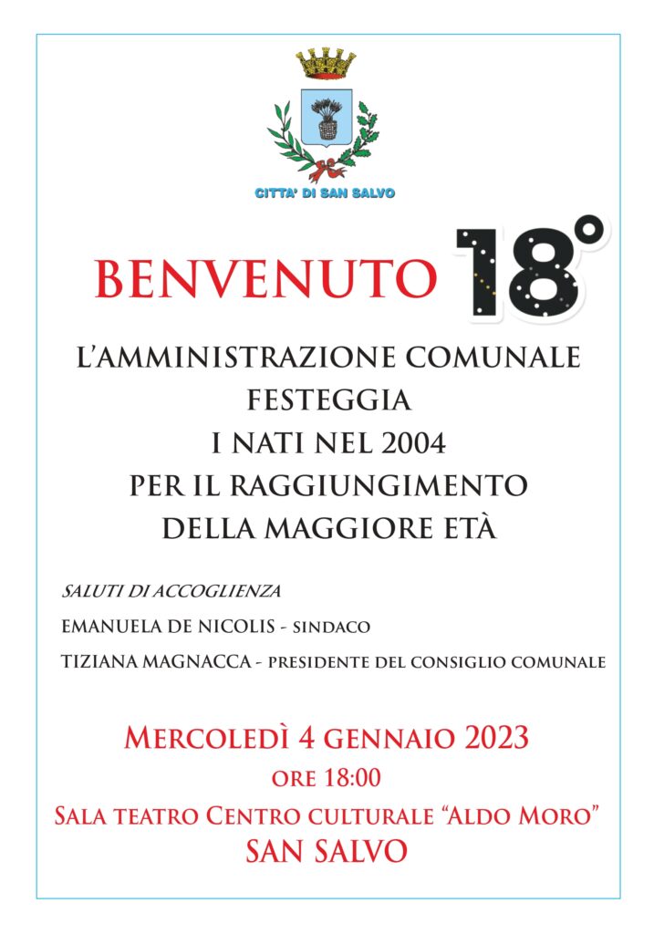 Benvenuto 18, l’invito a tutti i nati del 2004