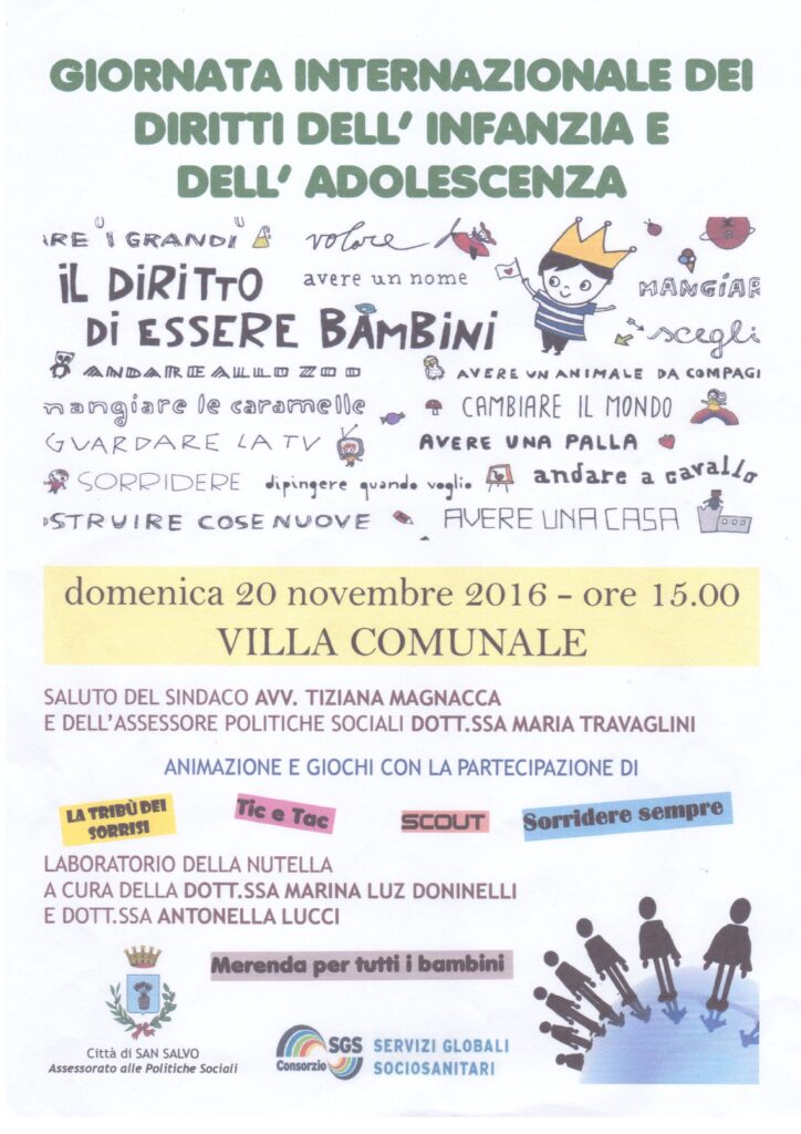 Domenica in villa comunale la Giornata internazionale dei diritti dell’infanzia e dell’adolescenza