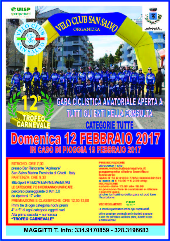 A San Salvo Marina la dodicesima edizione del “Trofeo Carnevale” di ciclismo