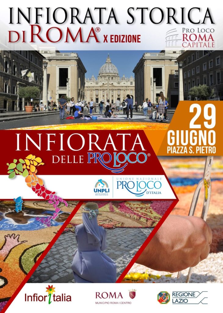 Il pannello all’uncinetto di san Vitale alla decima edizione dell’Infiorata storica a Roma